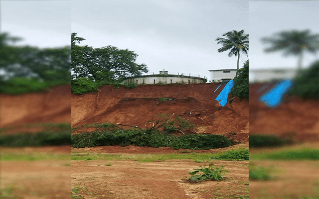 A huge water tank in a saltpot is in danger of collapsing