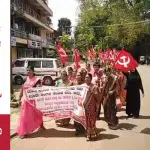 Puttur: Akshara Dasoha Employees' Association staged a protest demanding fulfilment of various demands.