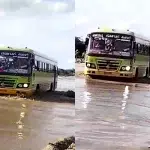 Vijayapura: Driver drives govt bus over waterlogged bridge