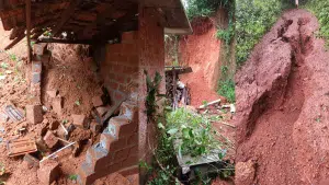 Kasargod: A hillock collapsed on a house due to heavy rains and partially damaged
