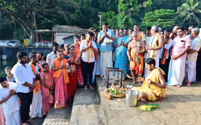 MLA Rajesh Naik lays foundation stone for development of Gadatheertha Lake at Sri Karinjeshwara Temple