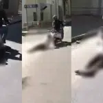 A video of a man being dragged for a kilometre behind a scooter has gone viral.