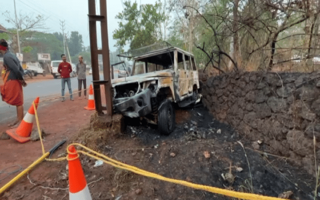 Police jeep hits electric pole