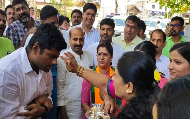 Udupi district BJP office Annamalai's visit: Grand welcome