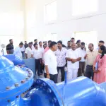 Urban Development Minister Byrathi Basavaraj visits jackwell constructed at Aladi