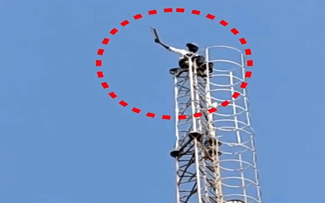 Another employee climbs mobile tower in Dharwad