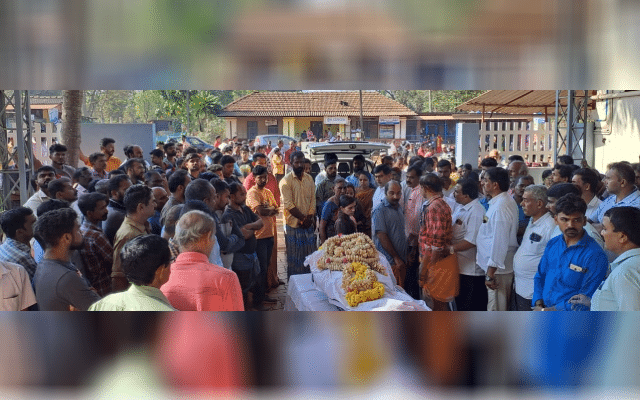 Bike rider Lakshman Naik, who was killed in a collision with a police jeep, paid his last respects.