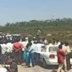 Public block roads, protest against delay in construction of bridge in Chikkamagaluru