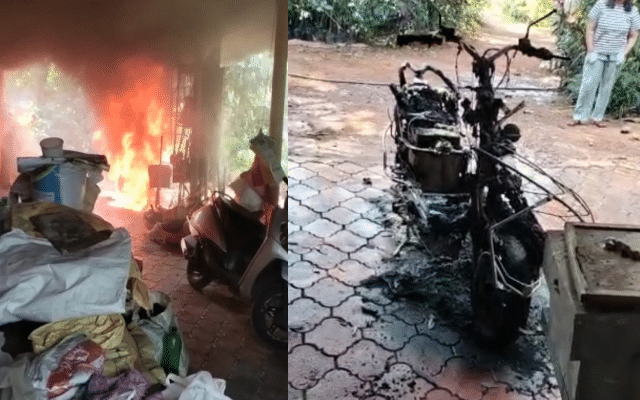 Shankarapura: Fire breaks out on electric scooter, burns fire in no time