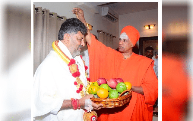 DK Shivakumar visits two mutts in Tumakuru district, seeks blessings
