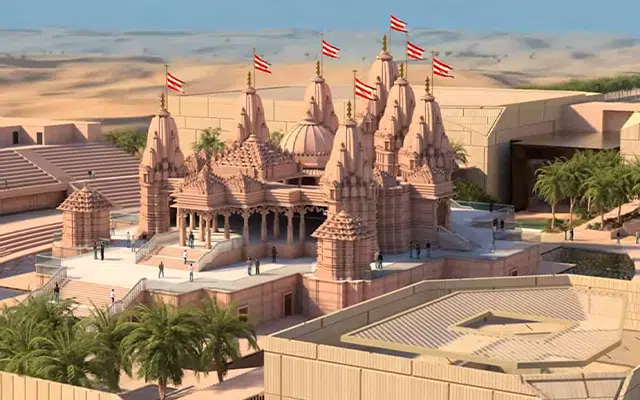 A huge Hindu temple being constructed in Abu Dhabi is being offered brick puja by Indians