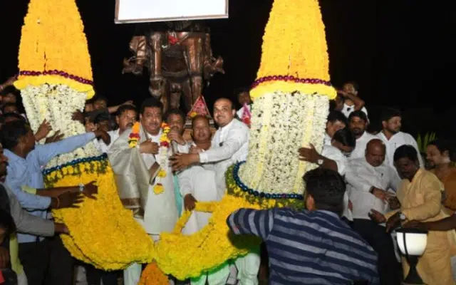 Arriving in vijayapura, his home district, M. B. Patil was accorded a grand welcome.