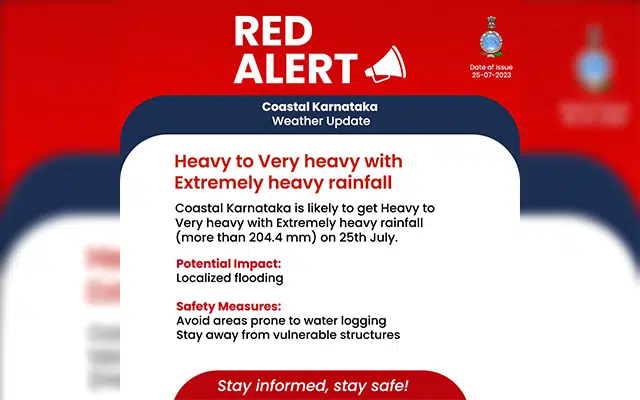 Heavy rain warning issued for coastal areas, red alert issued