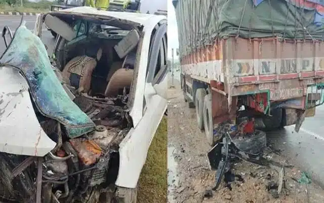 Car collides with lorry from behind, four killed on the spot
